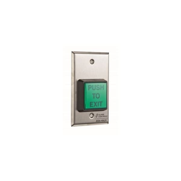 Alarm Controls TS2T 2" Green Square Push to Exit Button with Timer Satin Stainless Steel TS2T